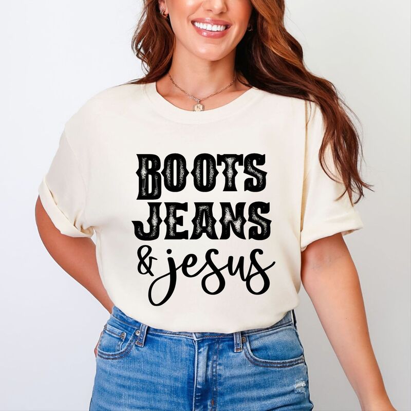 Simply Sage Market レディース トップス ティーシャツ ブーツ デニム グラフィック Simply Sage Market Boots Jeans And Jesus - Women\u0027s Garment Dyed Graphic T-Shirt Ivory 象牙色 Tシャツ・カットソー-トップス