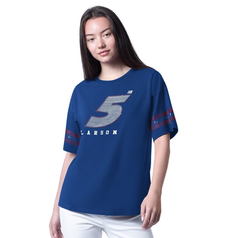ジースリー フォーハー バイ 長い巻き毛 バンクス レディース トップス プルオーバー Women\u0027s G-III 4Her by Carl Banks Royal Kyle Larson Fan Catch T-Shirt Nas Blue 青色