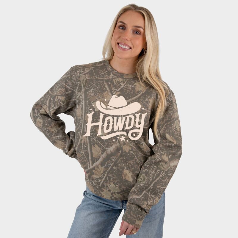 Simply Sage Market レディース トップス プルオーバー 流汗 Simply Sage Market Howdy Western Hat - Women\u0027s Heavyweight Camo Sweatshirt Camo