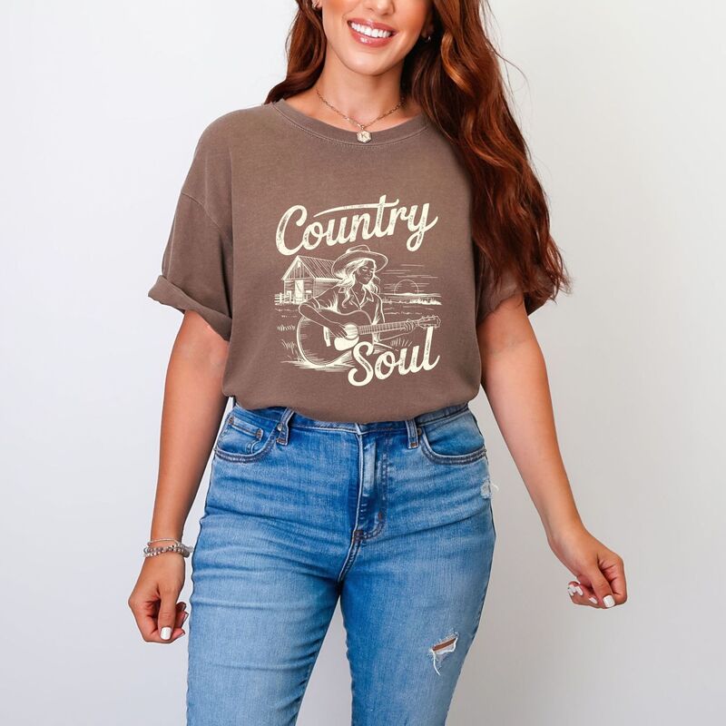 Simply Sage Market レディース トップス ティーシャツ グラフィック Simply Sage Market Country Soul Guitar - Women\u0027s Garment Dyed Graphic T-Shirt Espresso レディースファッション-Tシャツ・カットソー-トップス