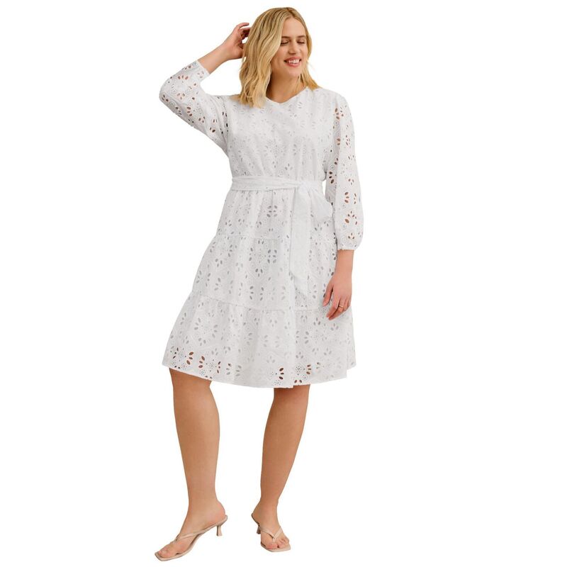 Ellos レディース トップス 衣装 ティアード つけ加える大きさ Ellos Plusize Tiered Eyeletie Waist Dress White 白いこと