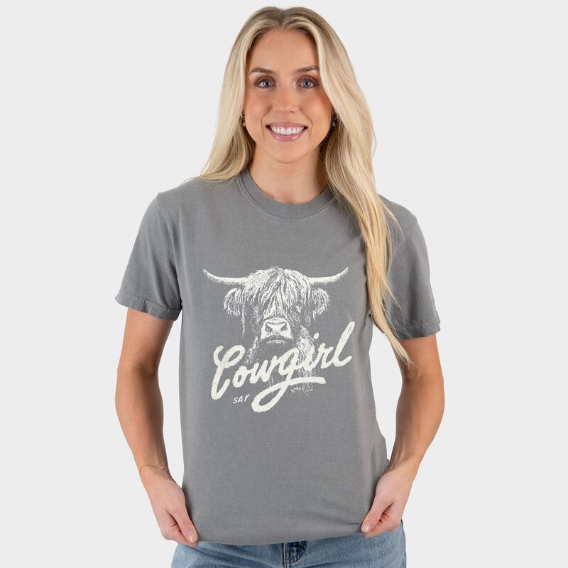Simply Sage Market レディース トップス ティーシャツ グラフィック Simply Sage Market Cowgirl Highland Cow - Women\u0027s Garment Dyed Graphic T-Shirt Grey 薄墨色 Tシャツ・カットソー-トップス-レディースファッション