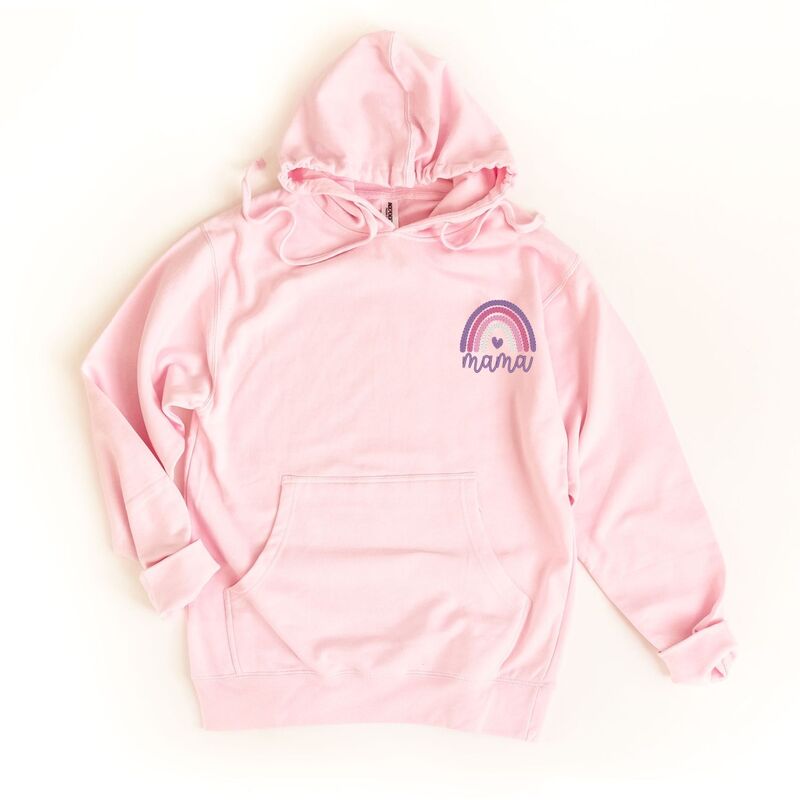 Simply Sage Market レディース トップス ティーシャツ 刺しゅう パーカー グラフィック Simply Sage Market Embroidered Mama Rainbow - Women\u0027s Graphic Hoodie Pink サクラ色 Tシャツ・カットソー-トップス