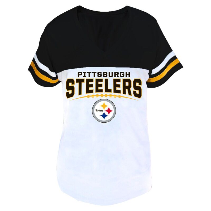 プロファイル レディース トップス ティーシャツ Vのど首 付け加える大いさ Women\u0027s Profile Black/White Pittsburgh Steelers Plusize Split Body V-Neck T-shirt Stl Black 黒いこと Tシャツ・カットソー-レディースファッション-トップス