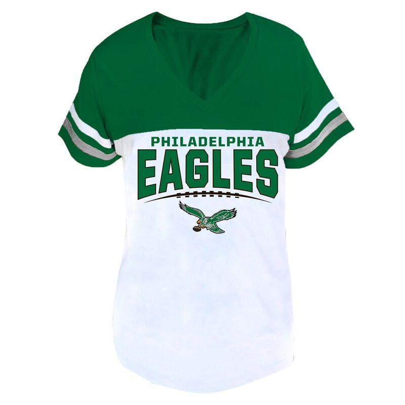 プロファイル レディース トップス ティーシャツ Vのど首 付け加える大いさ Women\u0027s Profile Kelly Green/White Philadelphia Eagles Plusize Split Body V-Neck T-shirt Eagreen 緑であること レディースファッション-Tシャツ・カットソー-トップス