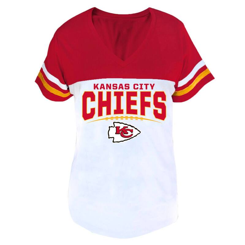 プロファイル レディース トップス ティーシャツ Vのど首 付け加える大いさ Women\u0027s Profile Red/White Kansas City Chiefs Plusize Split Body V-Neck T-shirt Chf Red 赤いこと Tシャツ・カットソー-レディースファッション