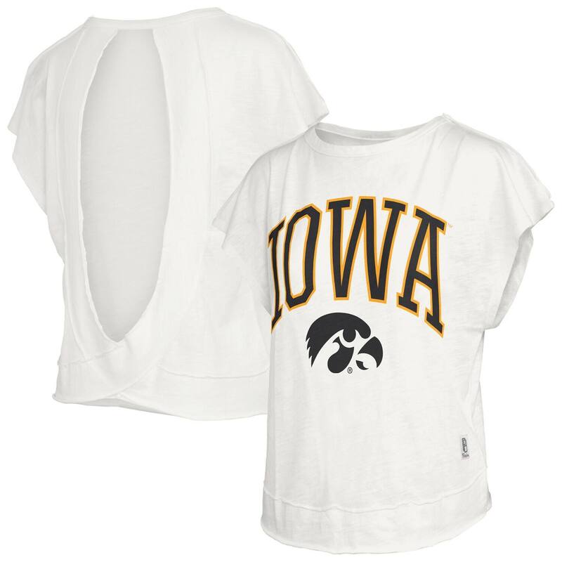 押し付けるボックス席 レディース トップス プルオーバー 明けっ広げうしろ側 Women\u0027s Pressbox Cream Iowa Hawkeyes Nelson Movement Open Back Slub T-Shirt Iwa Beige ベージュ