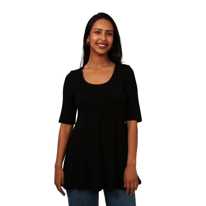 24 セブンコンフォート レディース トップス プルオーバー プチ Petite 24Seven Comfort Apparel Basic Swing Tunic Top Black 黒いこと
