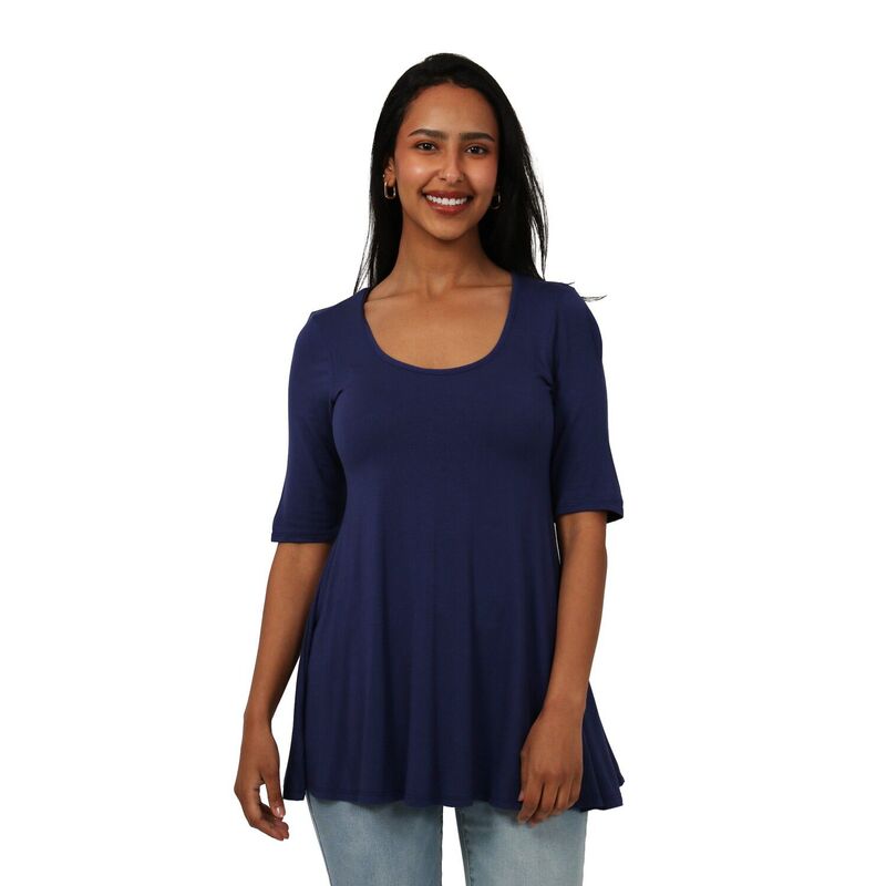 24 セブンコンフォート レディース トップス プルオーバー プチ Petite 24Seven Comfort Apparel Basic Swing Tunic Top Navy 米国海軍