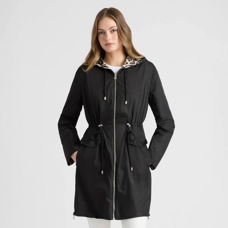 エレントレイシー レディース アウター 上衣・上衣 厚地の外套 Women\u0027s Ellen Tracy Adjustable Waist Reversible Coat Black Leopard 黒いこと