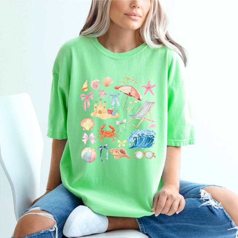 Simply Sage Market レディース トップス Tシャツ グラフィック Simply Sage Market Beach Collage Watercolor - Women's Garment Dyed Graphic T-Shirt Reef｜ReVida 店