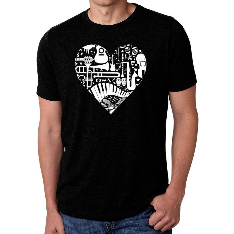 エルエーポップアート レディース トップス ティーシャツ 天使の都市 Pop Art Musical Instrument Heart - Men\u0027s Premium Blend Word Art-Shirt Black 黒いこと レディースファッション-Tシャツ・カットソー