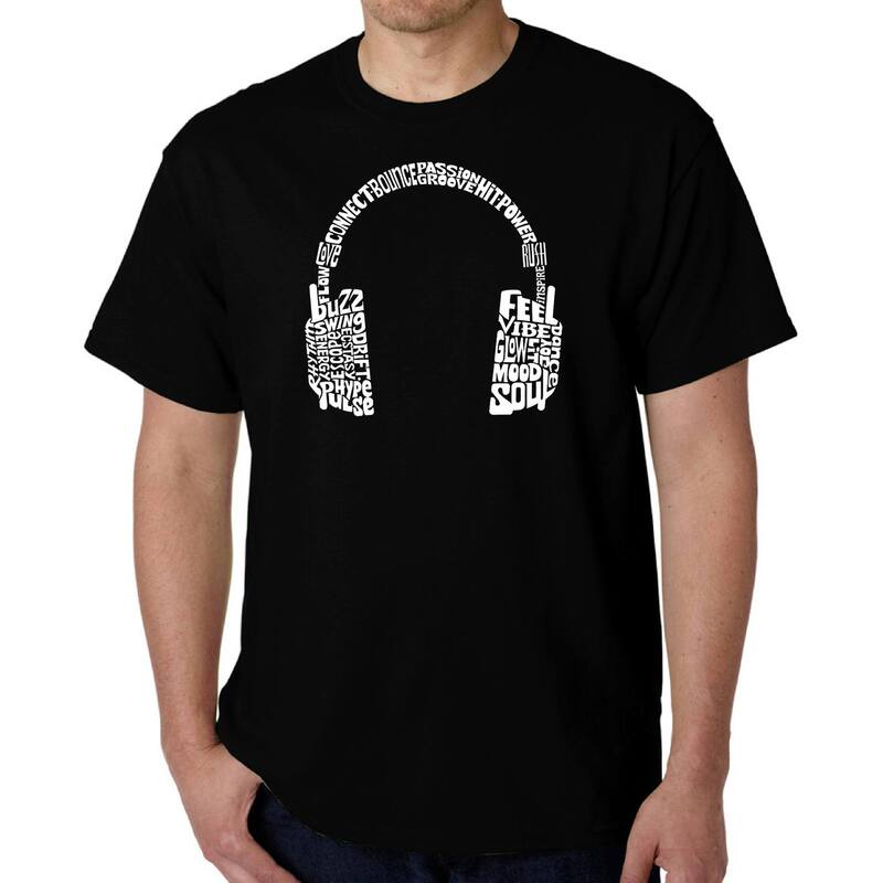 エルエーポップアート レディース トップス Tシャツ LA Pop Art Mood Headphones - Men Word Art-Shirt Black ブラック