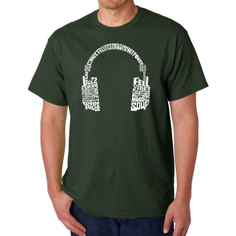 エルエーポップアート レディース トップス Tシャツ LA Pop Art Mood Headphones - Men Word Art-Shirt Forest フォレスト