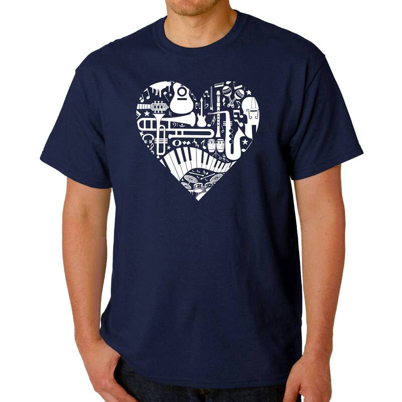 エルエーポップアート レディース トップス Tシャツ LA Pop Art Musical Instrument Heart - Men Word Art-Shirt Navy ネイビー