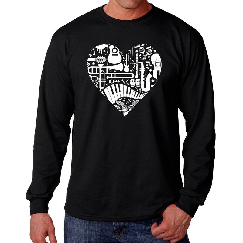 エルエーポップアート レディース トップス ティーシャツ 天使の都市 Pop Art Musical Instrument Heart - Men\u0027s Word Art Long Sleeve T-Shirt Black 黒いこと トップス-レディースファッション-Tシャツ・カットソー