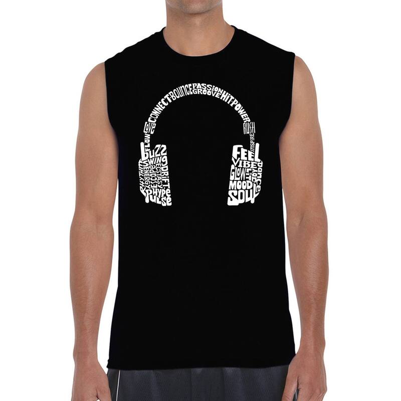 エルエーポップアート レディース トップス Tシャツ ノースリーブ LA Pop Art Mood Headphones - Men Word Art Sleeveless T-Shirt Black ブラック