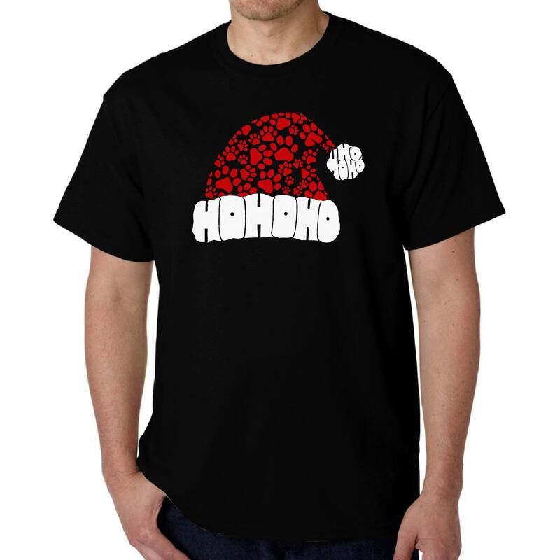 エルエーポップアート レディース トップス Tシャツ プリント LA Pop Art Paw Print Santa Hat - Men Word Art-Shirt Black ブラック