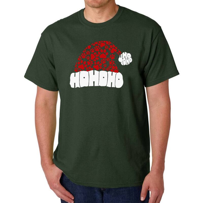 エルエーポップアート レディース トップス Tシャツ プリント LA Pop Art Paw Print Santa Hat - Men Word Art-Shirt Forest フォレスト