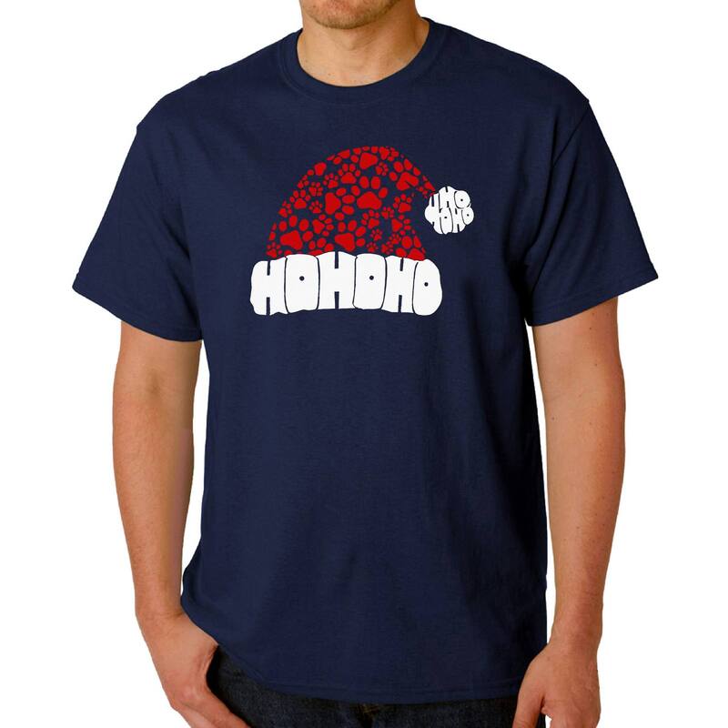 エルエーポップアート レディース トップス Tシャツ プリント LA Pop Art Paw Print Santa Hat - Men Word Art-Shirt Navy ネイビー