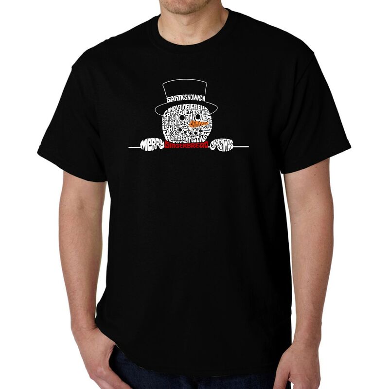 エルエーポップアート レディース トップス Tシャツ LA Pop Art Peeking Snowman - Men Word Art-Shirt Black ブラック