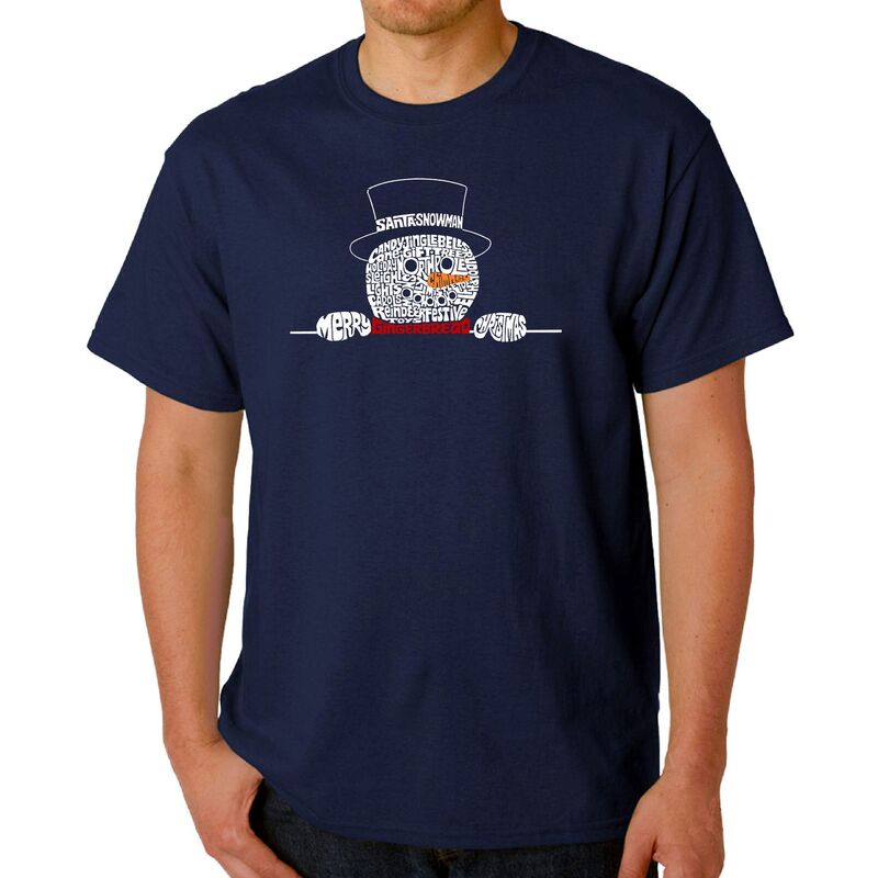 エルエーポップアート レディース トップス Tシャツ LA Pop Art Peeking Snowman - Men Word Art-Shirt Navy ネイビー