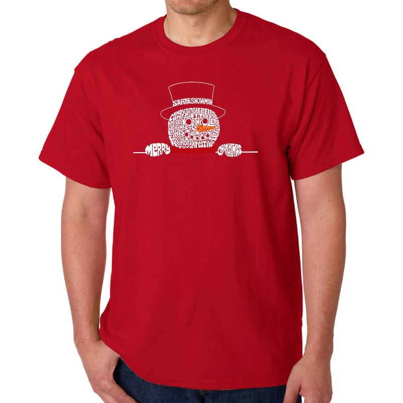 エルエーポップアート レディース トップス Tシャツ LA Pop Art Peeking Snowman - Men Word Art-Shirt Red レッド