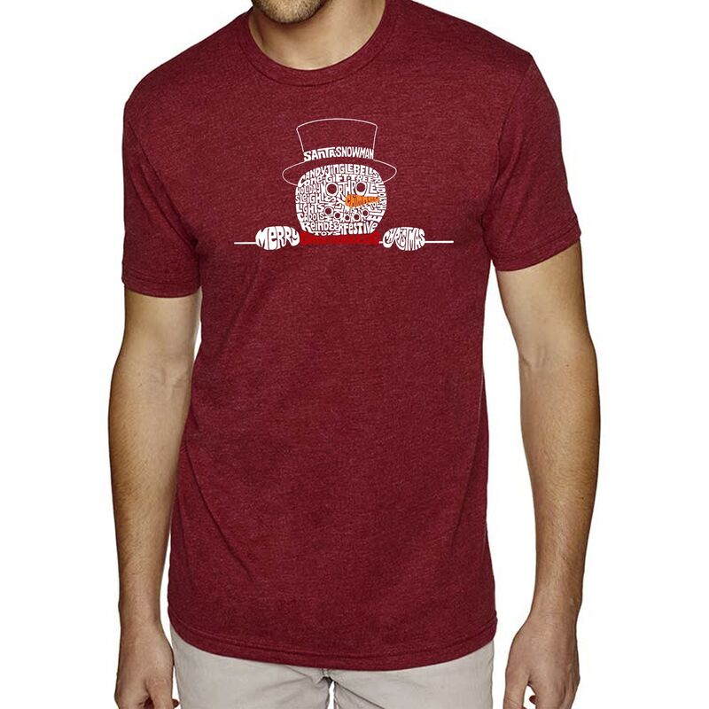 エルエーポップアート レディース トップス ティーシャツ 天使の都市 Pop Art Peeking Snowman - Men\u0027s Premium Blend Word Art-Shirt Burgundy バーガンディ レディースファッション-トップス