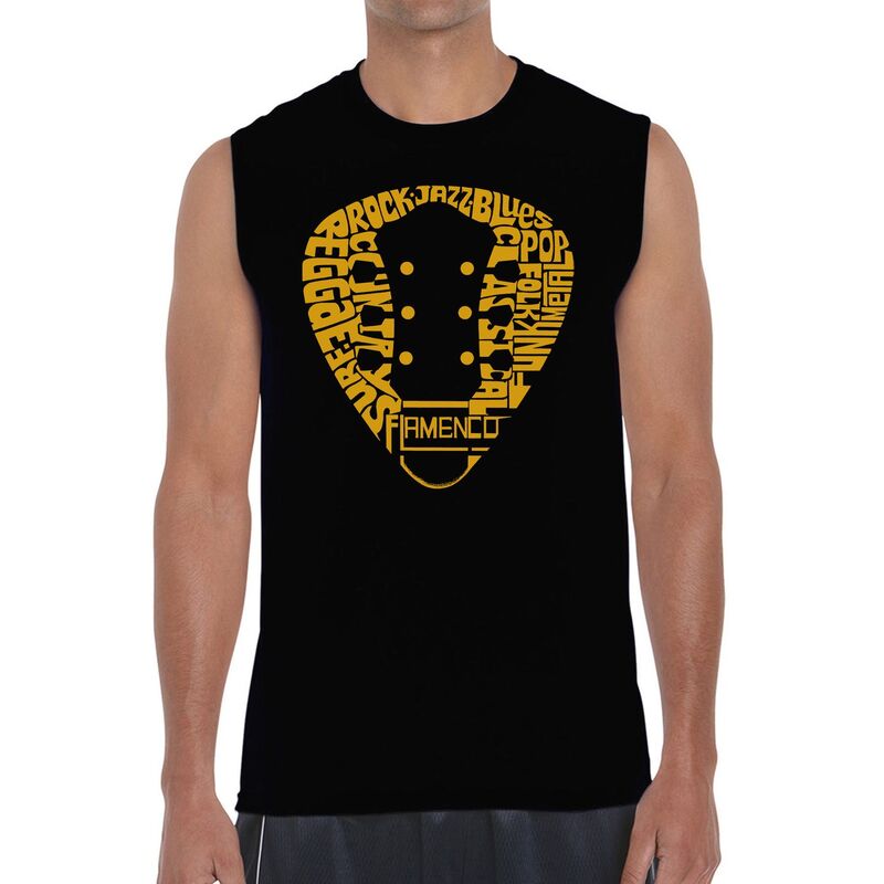 エルエーポップアート レディース トップス Tシャツ ノースリーブ LA Pop Art Guitar Pick Genres - Men Word Art Sleeveless T-Shirt Black ブラック