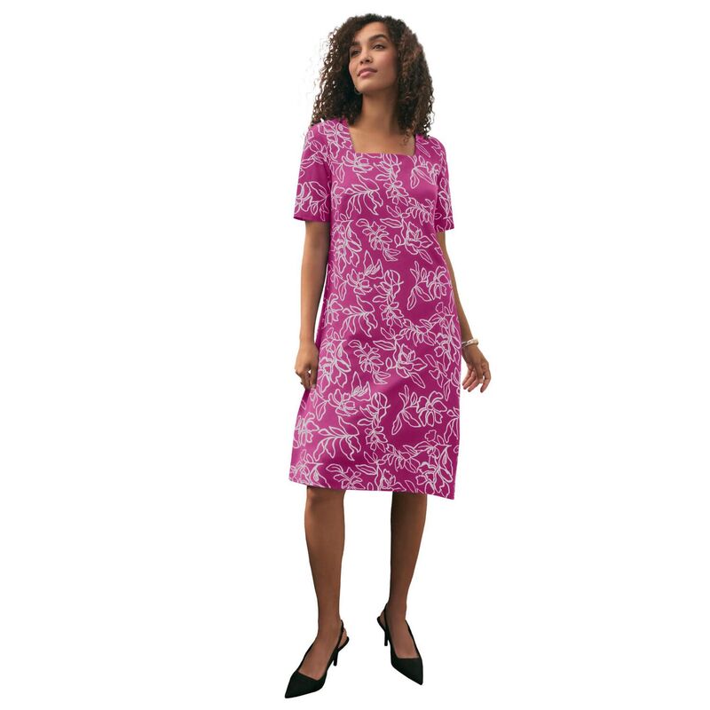 ジェシカロンドン レディース トップス ワンピース プラスサイズ ミディ コットン Jessica London Women's Plusize Stretch Cotton Square Neck Midi Dress Raspberry Floral｜ReVida 店