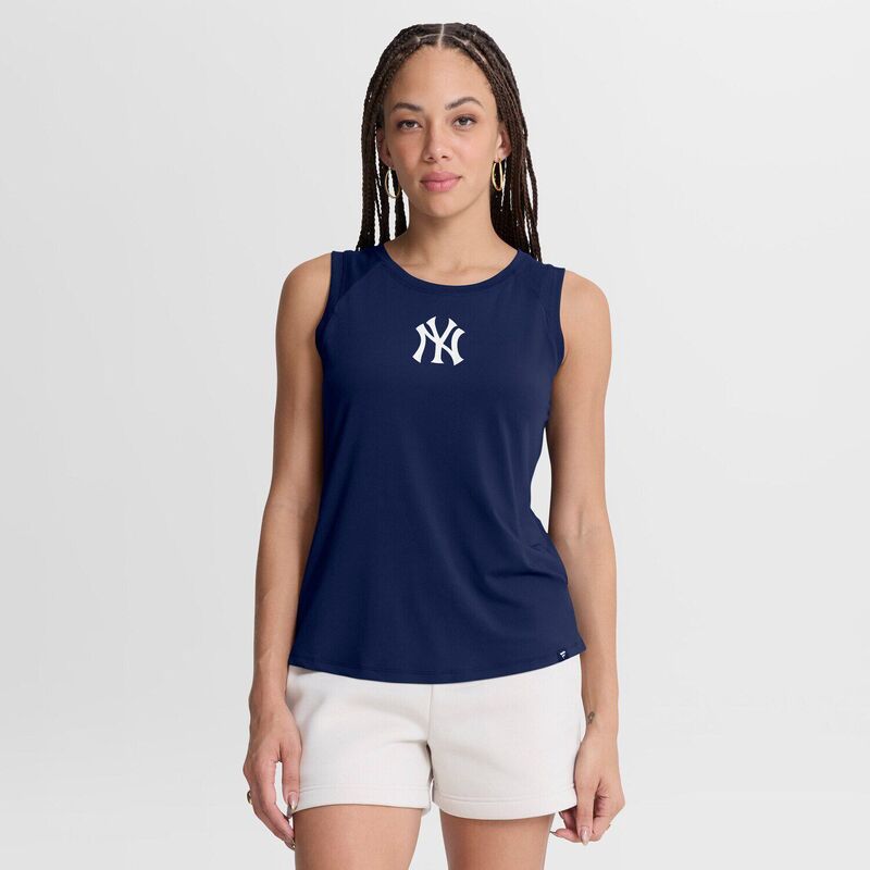ファナティクス レディース トップス Tシャツ ドレープ メッシュ Women's Fanatics Navy New York Yankees Draped Mesh Back Performance Tank Top Ynk Navy ネイビー｜ReVida 店