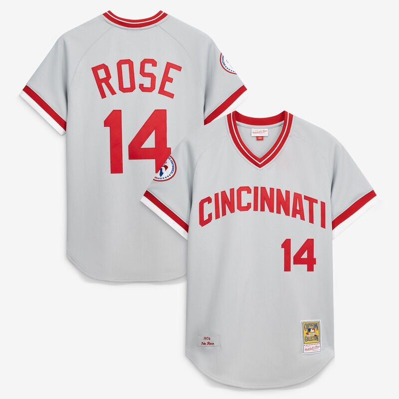 ミッチェル&ネス レディース トップス Tシャツ ジャージー Men\'s Mitchell & Ness Pete Rose Gray Cincinnati Reds 1976 Authentic Jersey Red Grey グレー|ReVida 店