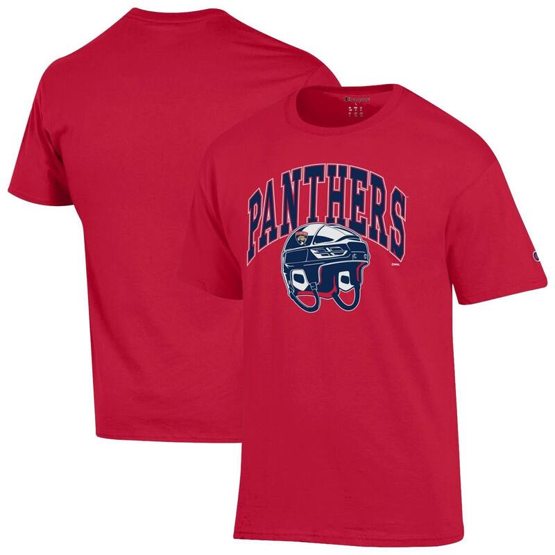 チャンピオン レディース トップス Tシャツ Men's Champion Red Florida Panthers Helmet-Shirt Pnt Red レッド｜ReVida 店
