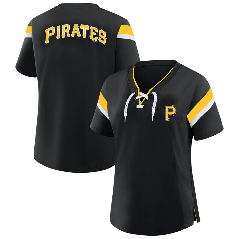 プロファイル レディース トップス ティーシャツ スピード競技 Women\u0027s Profile Black Pittsburgh Pirates Lace-Up T-Shirt Pir Black 黒いこと Tシャツ・カットソー-レディースファッション