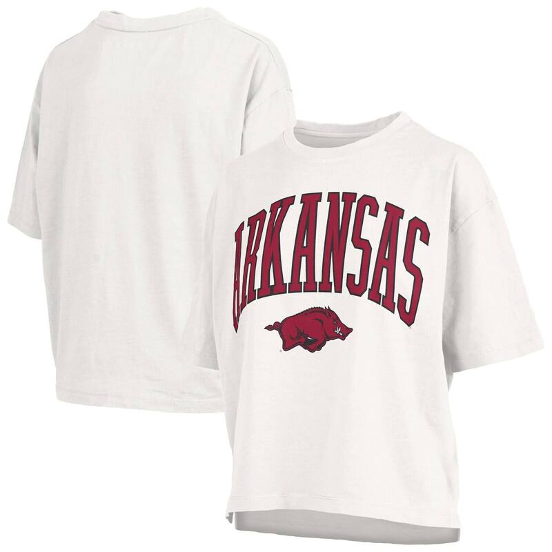 押し付けるボックス席 レディース トップス プルオーバー つけ加える大きさ Women\u0027s Pressbox White Arkansas Razorbacks Plusize Nelson Motley Crew Oversized Slub T-Shirt Ark White 白いこと