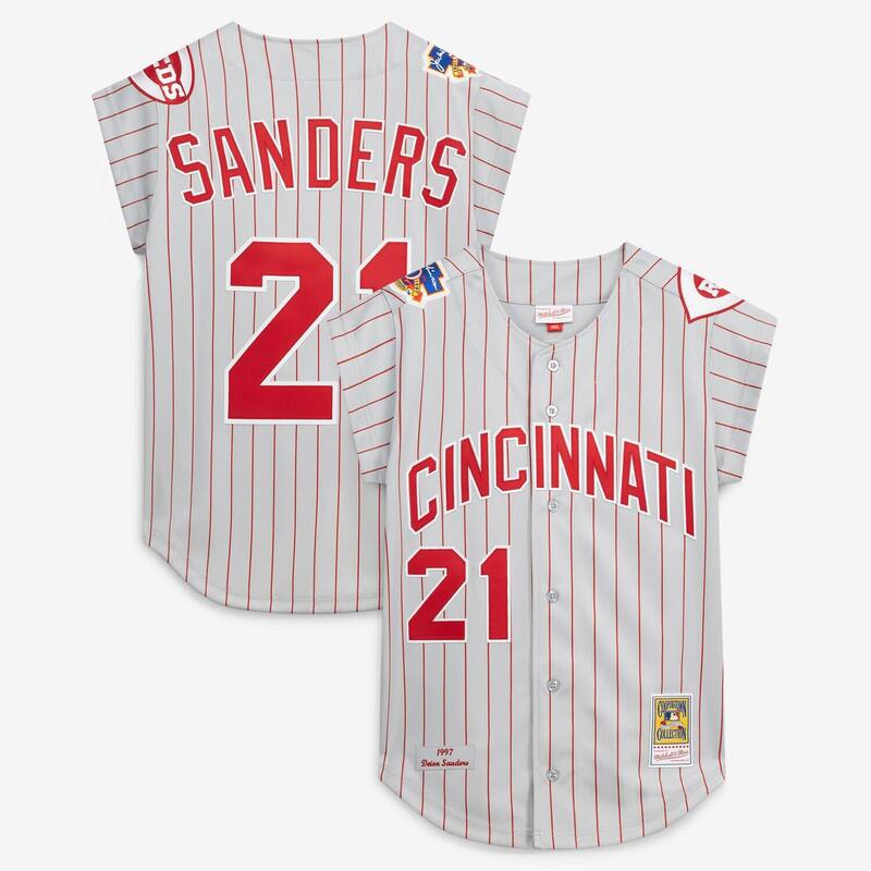 ミッチェル&ネス レディース トップス Tシャツ ジャージー Men\'s Mitchell & Ness Deion Sanders Gray Cincinnati Reds 1997 Authentic Jersey Red Grey グレー|ReVida 店