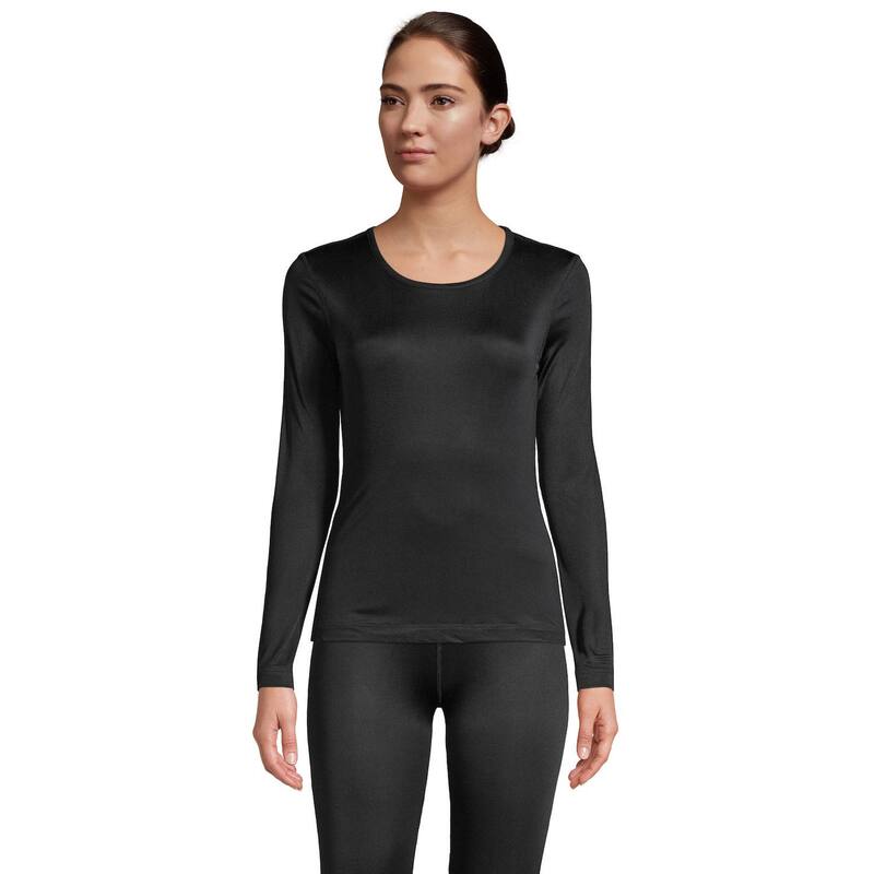 ランズエンド レディース トップス シャツ クルーネック プチ シルク Petite Lands End Silk Interlock Crewneck Undershirt Black ブラック
