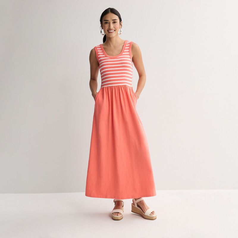 ソノマ レディース トップス 衣装 ノースリーブ マキシ Women\u0027sonoma Goods For Life Sleeveless Pockets Maxi Dress Coral Simple Stripe コーラル