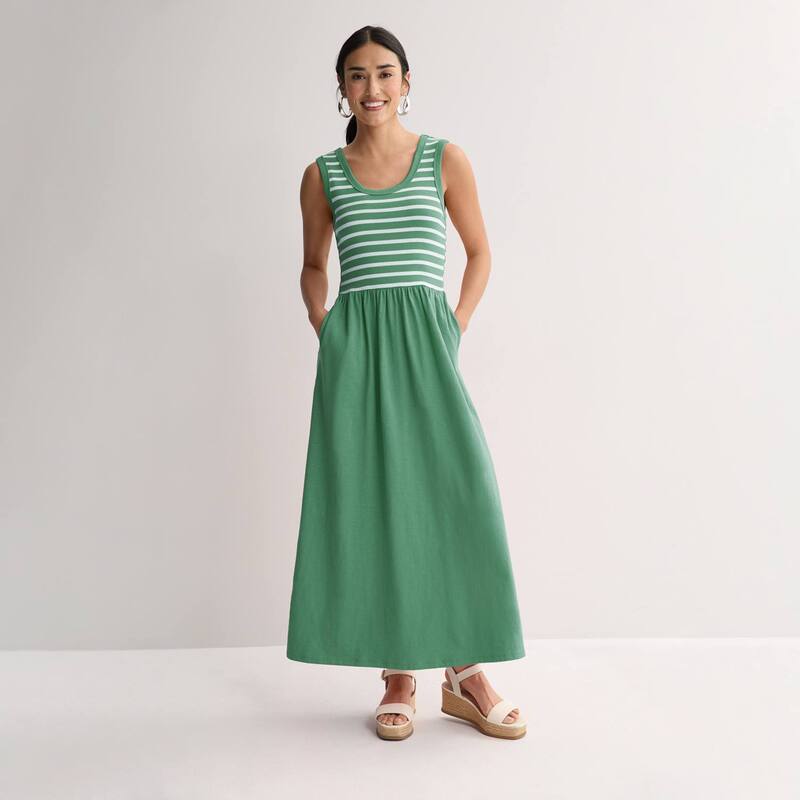 ソノマ レディース トップス 衣装 ノースリーブ マキシ Women\u0027sonoma Goods For Life Sleeveless Pockets Maxi Dress Green Simple Stripe 緑であること