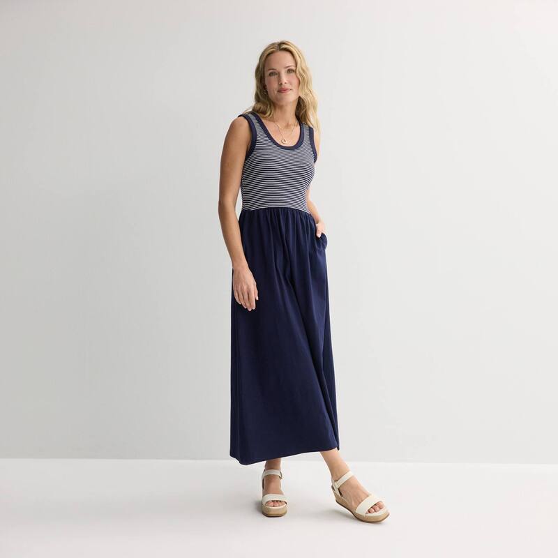 ソノマ レディース トップス 衣装 ノースリーブ マキシ Women\u0027sonoma Goods For Life Sleeveless Pockets Maxi Dress White Simple Stripe 白いこと