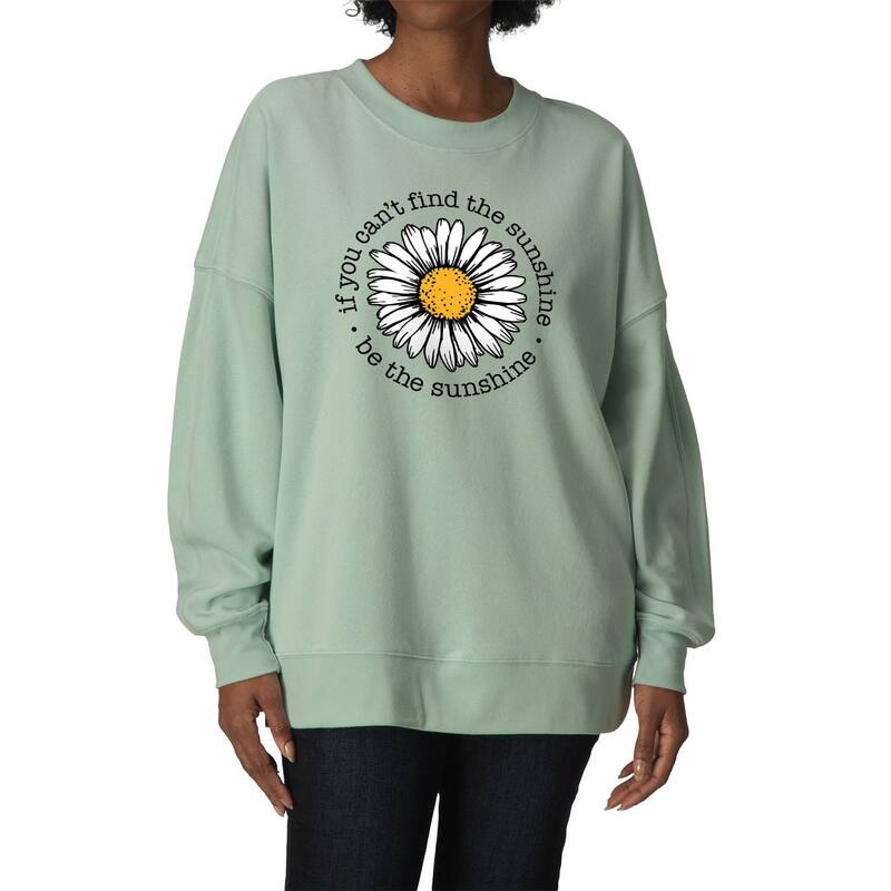 アニメ文字記号 レディース トップス ティーシャツ 流汗 フリース Licensed Character Women\u0027s If You Can\u0027t Find The Sunshine Be The Sunshine Oversized Fleece Crew Sweatshirt Seafoam レディースファッション-Tシャツ・カットソー-トップス