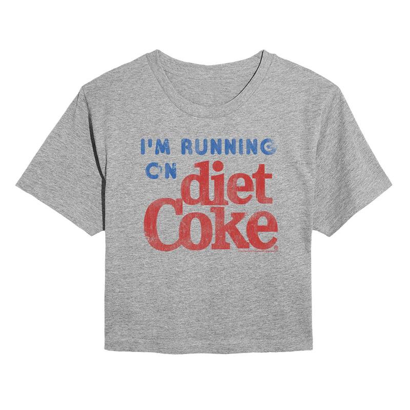 アニメキャラクター レディース トップス Tシャツ クロップド Licensed Character Juniors Diet Coke Im Running On Diet Coke Cropped Tee Heather Gray グレー