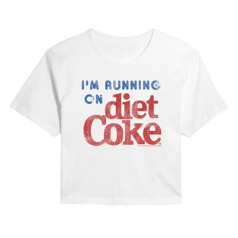 アニメキャラクター レディース トップス Tシャツ クロップド Licensed Character Juniors Diet Coke Im Running On Diet Coke Cropped Tee White ホワイト