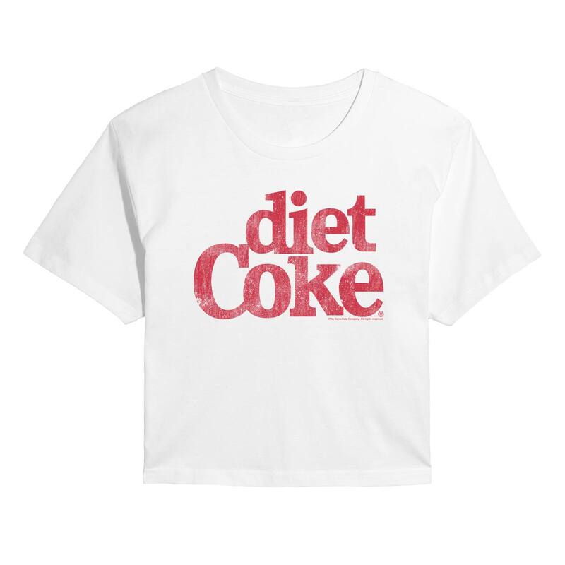 アニメキャラクター レディース トップス Tシャツ クロップド ロゴ Licensed Character Juniors Diet Coke Logo Distressed Cropped Tee White ホワイト