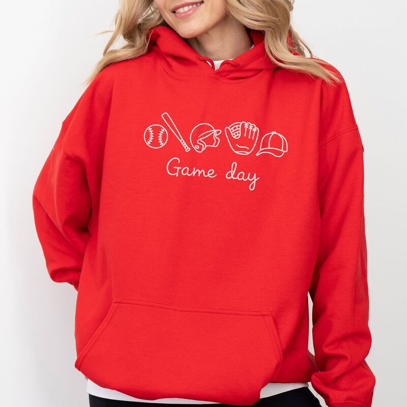 Simply Sage Market レディース トップス プルオーバー 刺しゅう パーカー グラフィック Simply Sage Market Embroidered Baseball Game Day Icons - Women\u0027s Graphic Hoodie Red 赤いこと