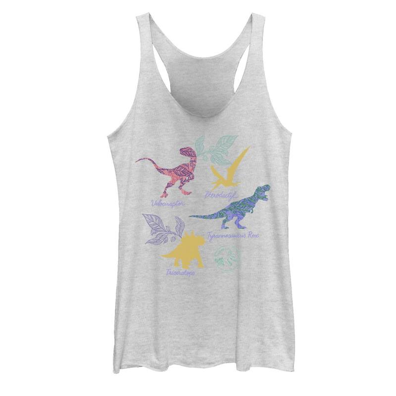 アニメキャラクター レディース トップス Tシャツ Licensed Character Juniors Jurassic World Colorful Dinos Tropical Tank Top White Heather ホワイト