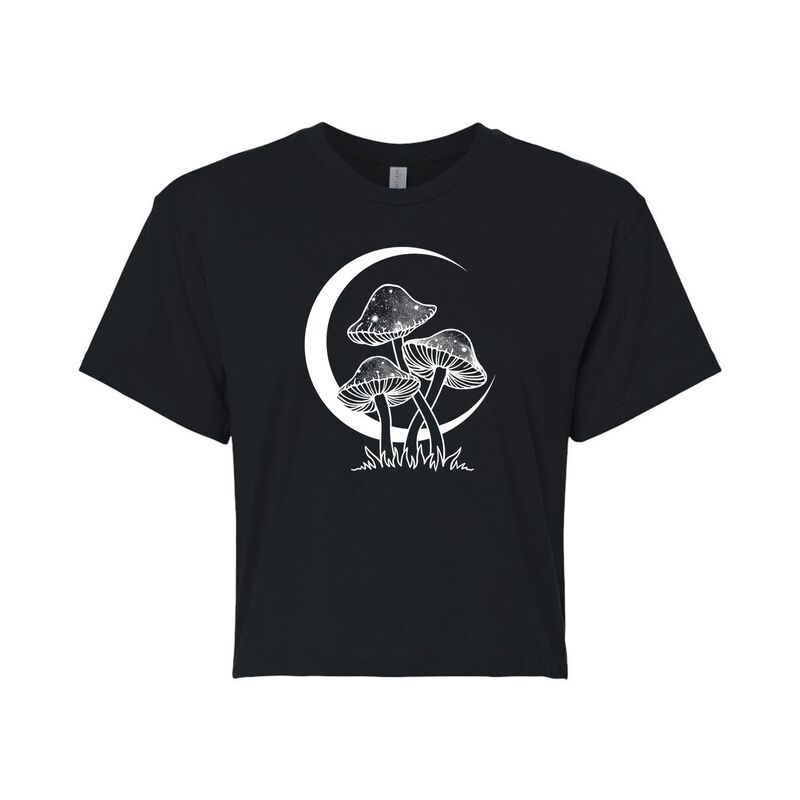 アニメキャラクター レディース トップス Tシャツ クロップド グラフィック Licensed Character Juniors Celestial Mushrooms Cropped Graphic Tee Black ブラック