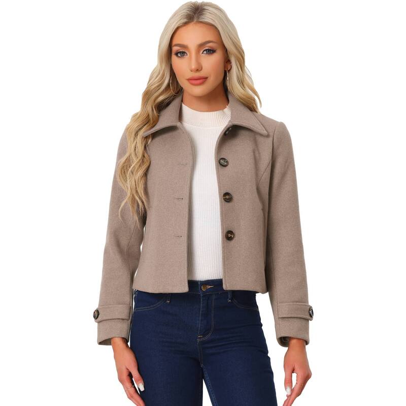 アレグラ ケー レディース アウター ジャケット・ブルゾン コート ダウン ALLEGRA K Women's Turn Down Collar Single Breasted Short Peacoat Dark Beige ベージュ｜ReVida 店