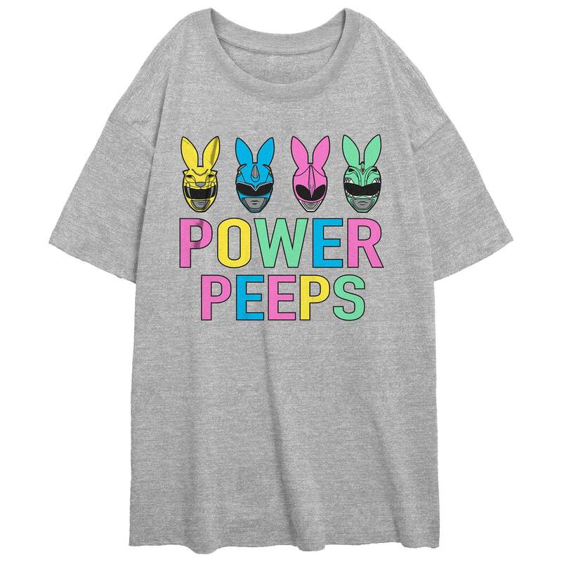アニメキャラクター レディース トップス Tシャツ グラフィック Licensed Character Juniors' Powerangers Power Peeps Oversize Graphic Tee Athletic Heather ヘザー|ReVida 店