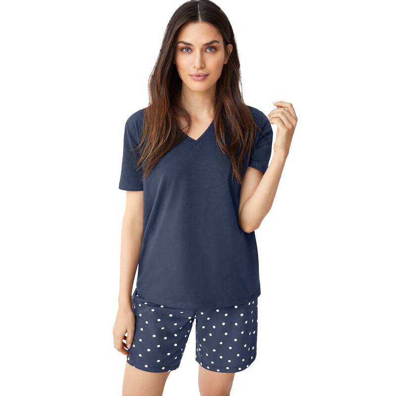 Ellos レディース アンダー御召しもの ナイト爵御召しもの つけ加える大きさ ellos Plusize 2-Piece Short Sleep Set Navy White Dot 白いこと